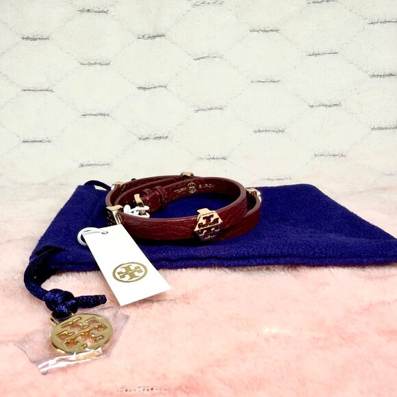 Tory Burch Leather Wrap Logo Bracelet and Embrace Ambition Bracelet w Dust Bag - Picture 3 of 9